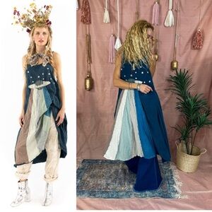 New Magnolia Pearl Opalia Lana Tank Dress 798 Faded Boro blue rainbow star OS T